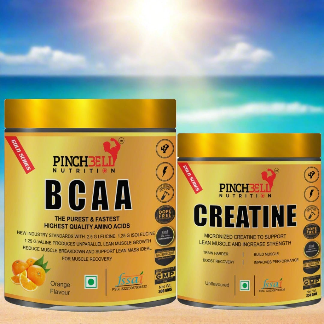 Pinchbell Nutrition Creatine - 250gm Unflavoured &and; Bcaa Orange Flavour 300g (Pack Of 2) Creatine &nbsp;(550 g, Unflavoured, Orange)