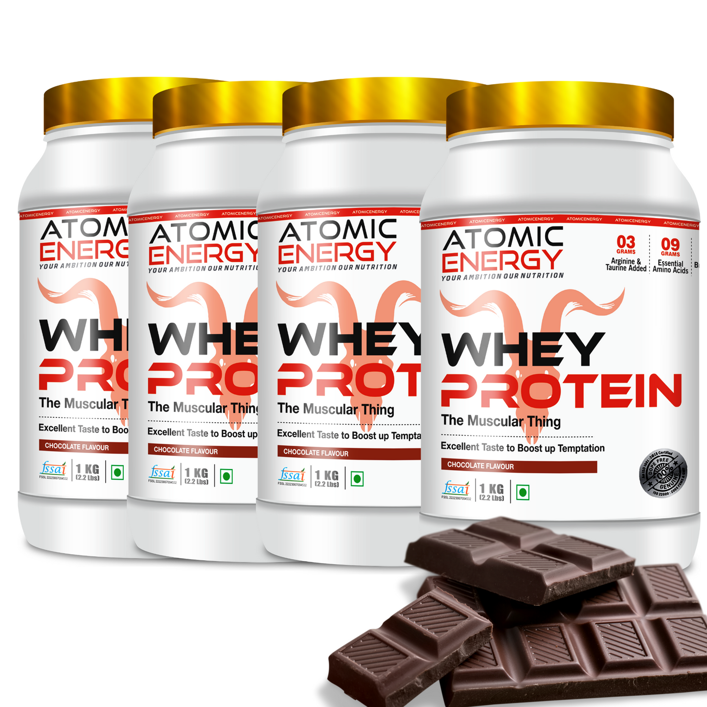 Atomic Energy Premium Whey Protein 1kg l 24g Protein For Muscle Building &amp; Recovery, 30 Servings (1kg, Chocolate)