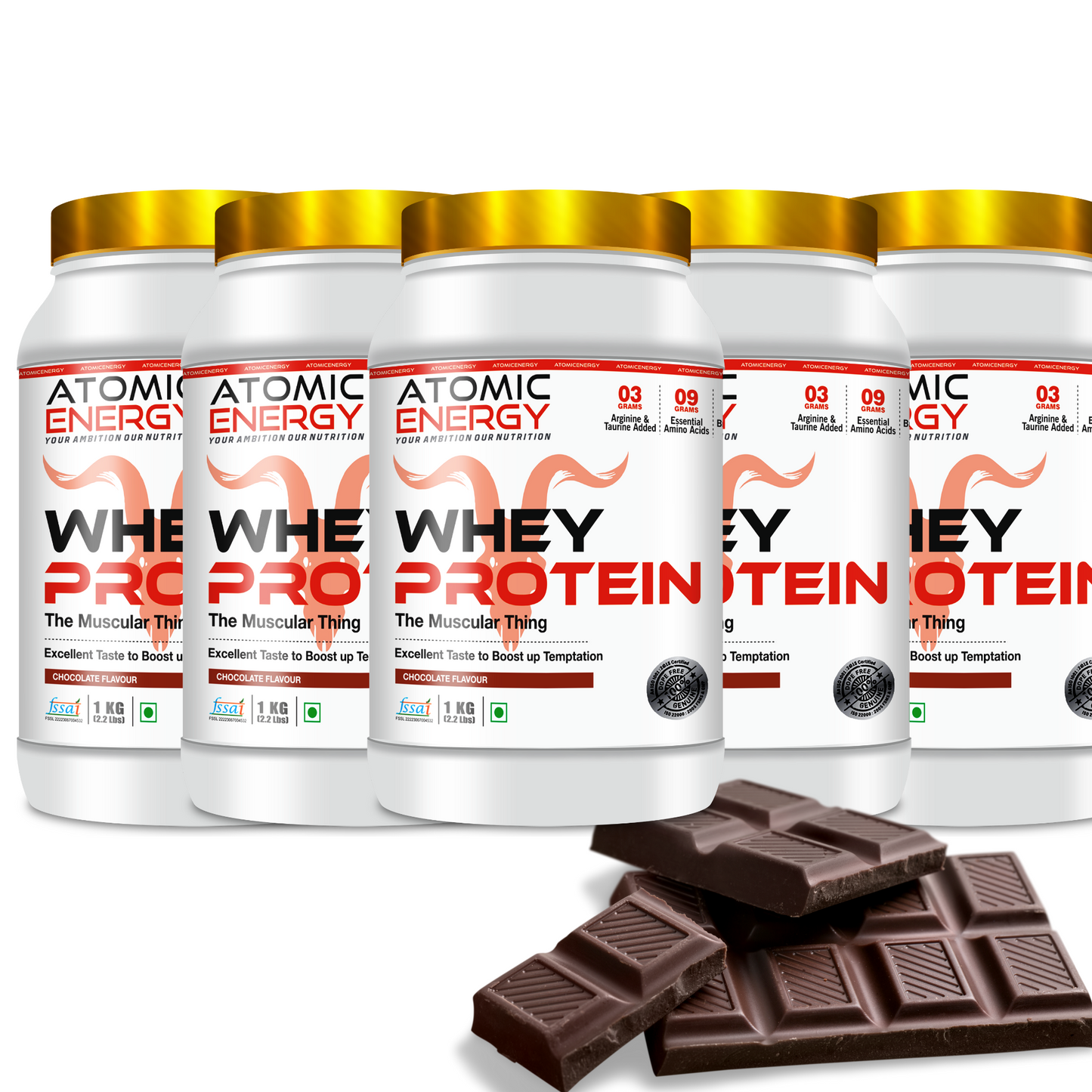 Atomic Energy Premium Whey Protein 1kg l 24g Protein For Muscle Building &amp; Recovery, 30 Servings (1kg, Chocolate)