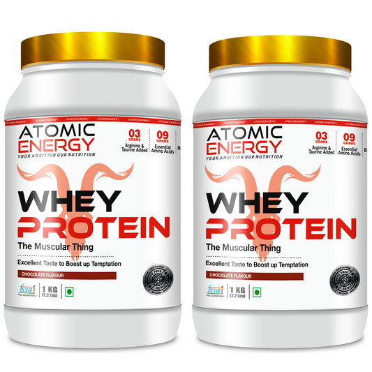 Atomic Energy Premium Whey Protein 1kg l 24g Protein For Muscle Building &amp; Recovery, 30 Servings (1kg, Chocolate)