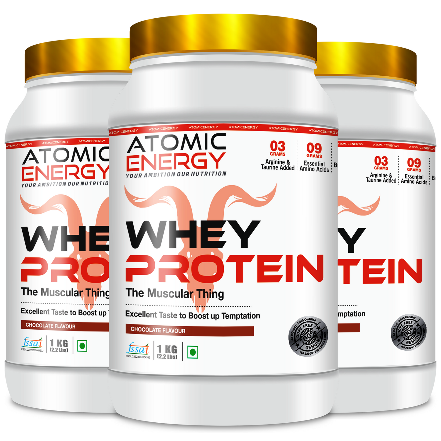 Atomic Energy Premium Whey Protein 1kg l 24g Protein For Muscle Building &amp; Recovery, 30 Servings (1kg, Chocolate)