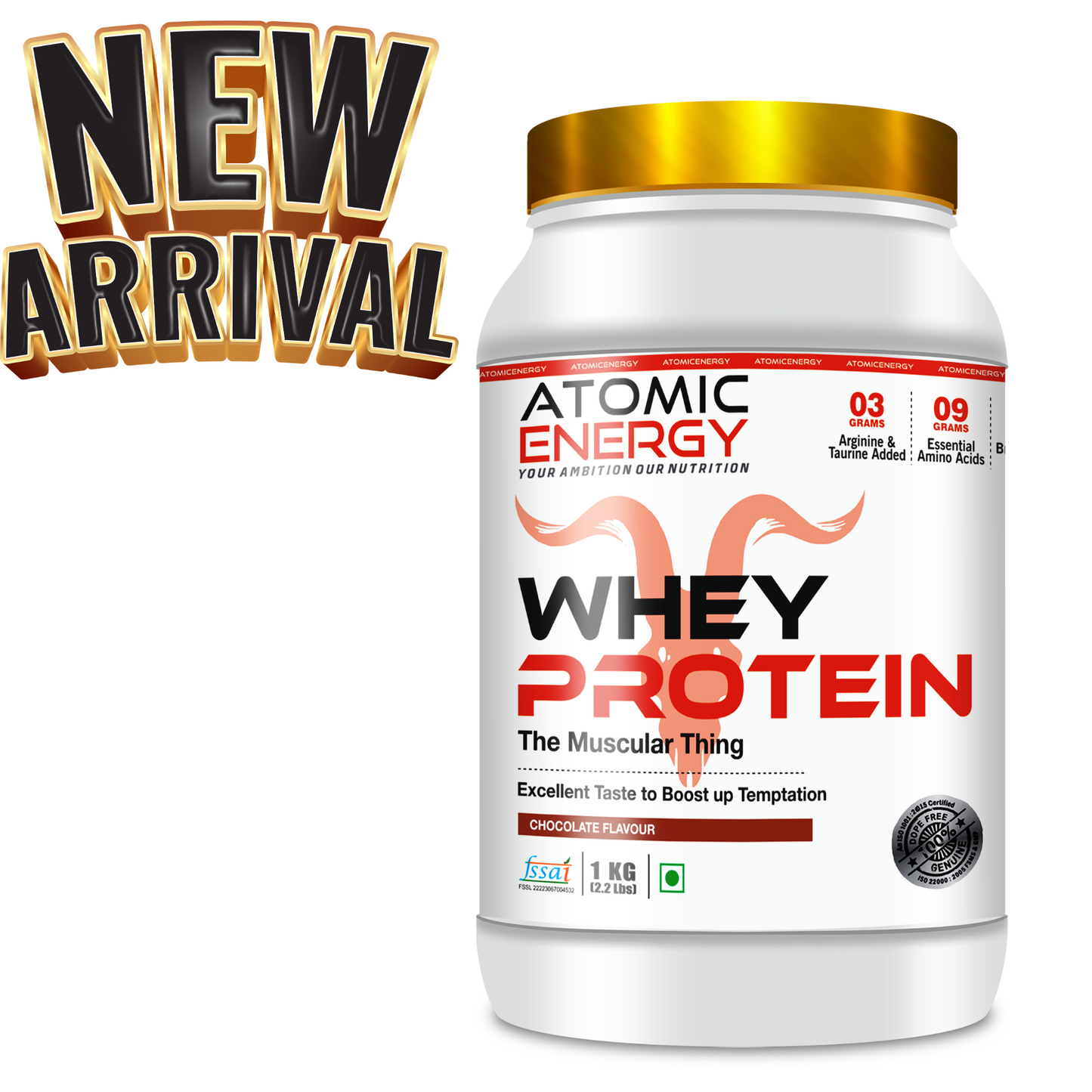 Atomic Energy Premium Whey Protein 1kg l 24g Protein For Muscle Building &amp; Recovery, 30 Servings (1kg, Chocolate)