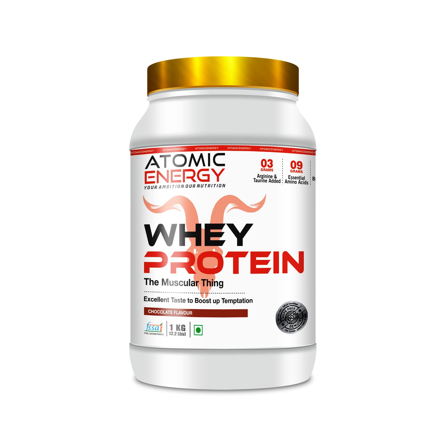 Atomic Energy Premium Whey Protein 1kg l 24g Protein For Muscle Building &amp; Recovery, 30 Servings (1kg, Chocolate)